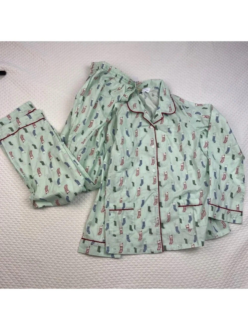Dear Georgie Stockings 2 Piece Pajama Set Boys Size 10 - 11 Y Green Long Sleeve